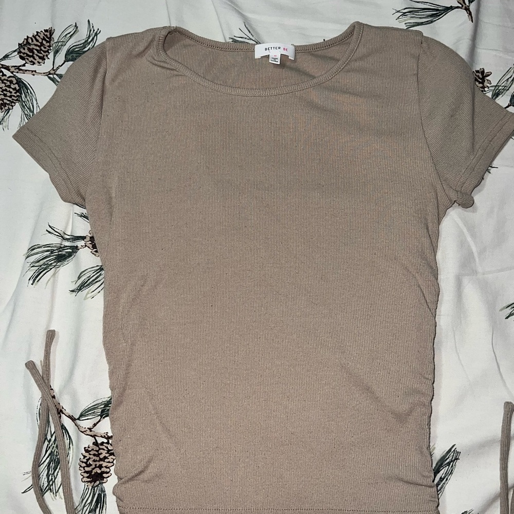 Better Be Ribbed Short Sleeve Top in Beige